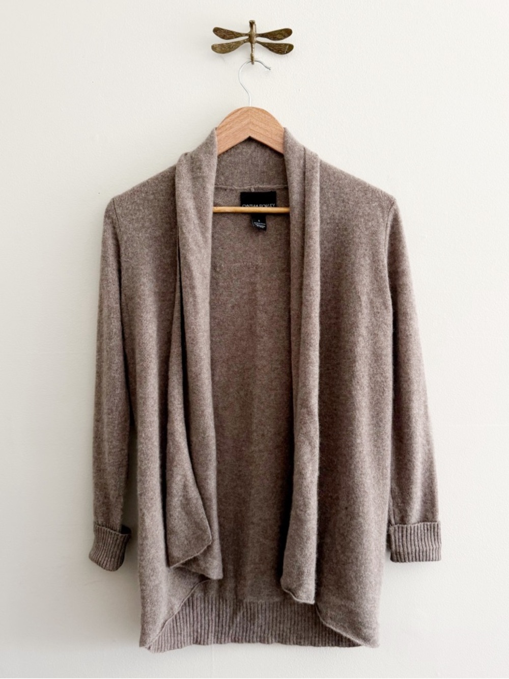 Cynthia Rowley Cashmere Knit Light Brown Open Cardigan size Small